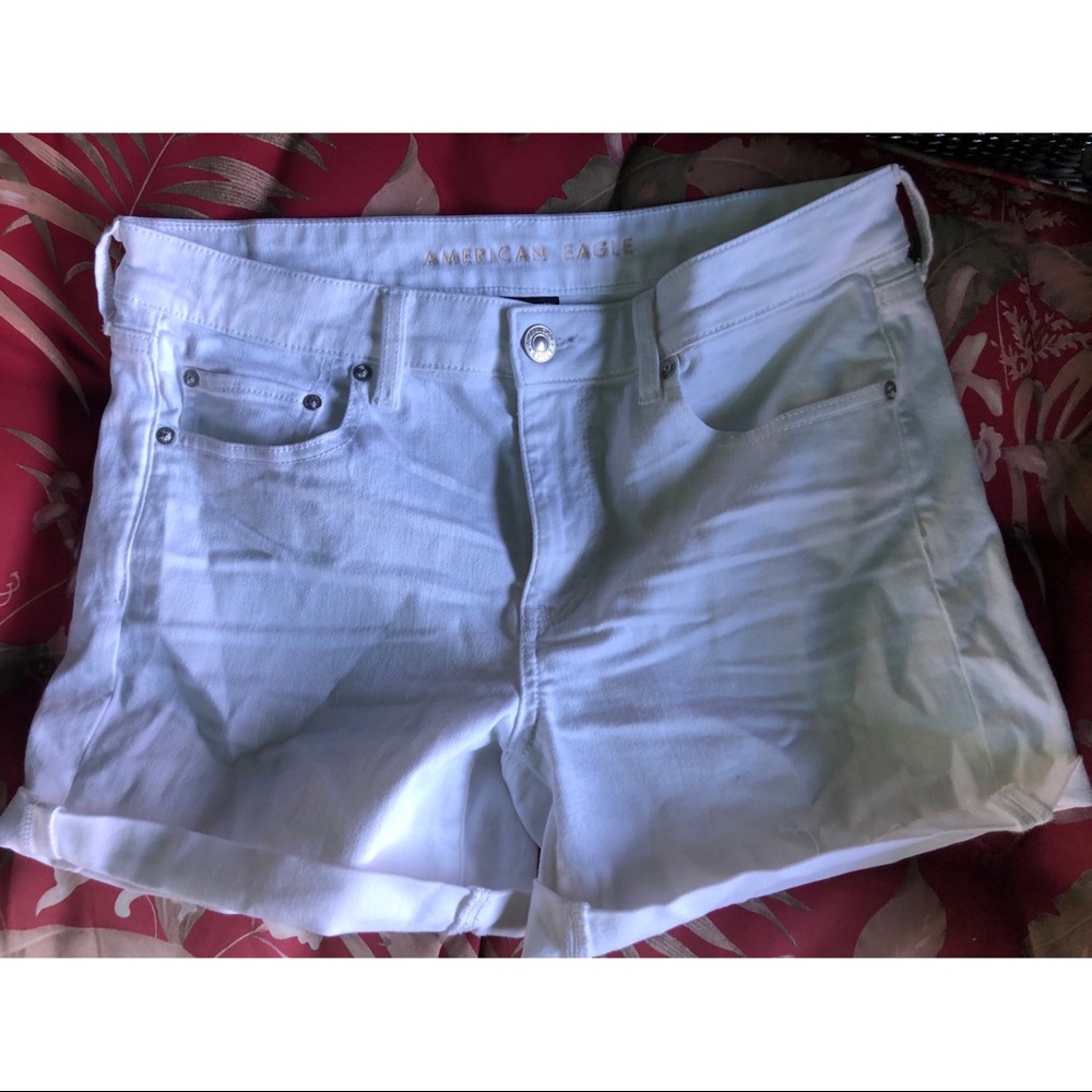 American Eagle white denim midi shorts